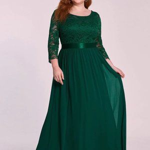 Simple Plus Size Green Lace Evening Formal Dress with 3/4 or Half Sleeves